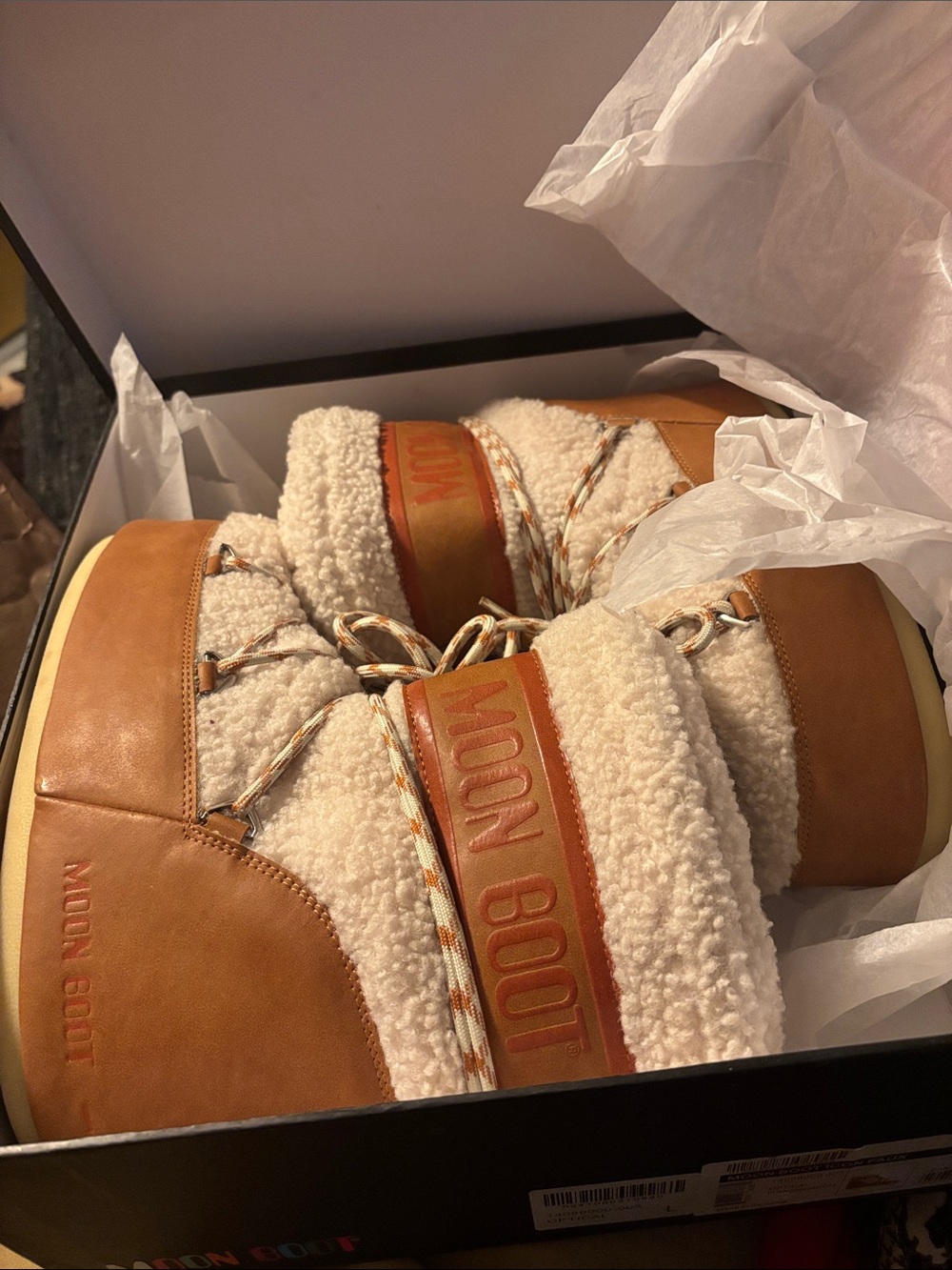 Moon Boot Icon Faux Tan and Cream Coloured Sherpa Fleece Winter Boots
